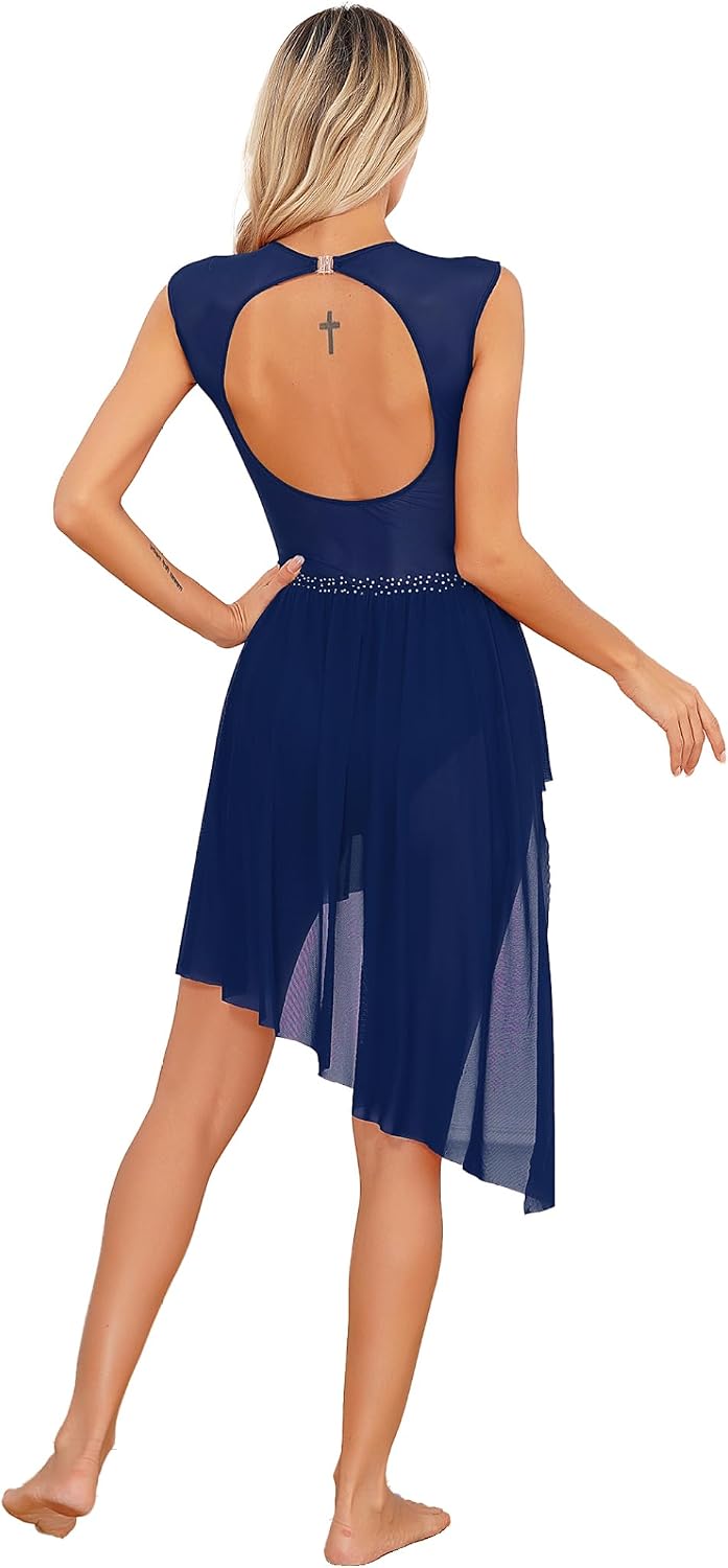 Women's Lyrical Dance Costume Flower Lyrical Dress Asymmetric Flowy Tulle Skirt Contemporary Dance Costumes