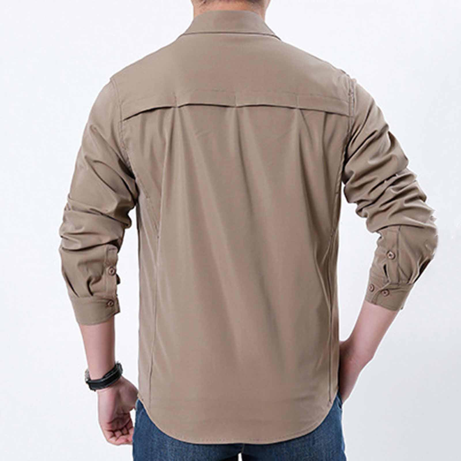 Camisa Táctica para Hombre Talla Grande Cuello Solapa Camisas de Trabajo Secado Rápido Transpirable Casual Camiseta Deporte Manga Larga con Bolsillos Cómodo Ropa Outdoor para Senderismo Camping