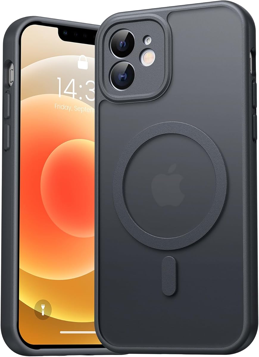 für iPhone 12 Hülle für Magsafe mit Kameraschutz, Magnetisch Handyhülle für iPhone 12/12 Pro Stoßfeste Kratzfeste Durchscheinende Matt Rückseite Schutzhülle für iPhone 12 Case, Schwarz