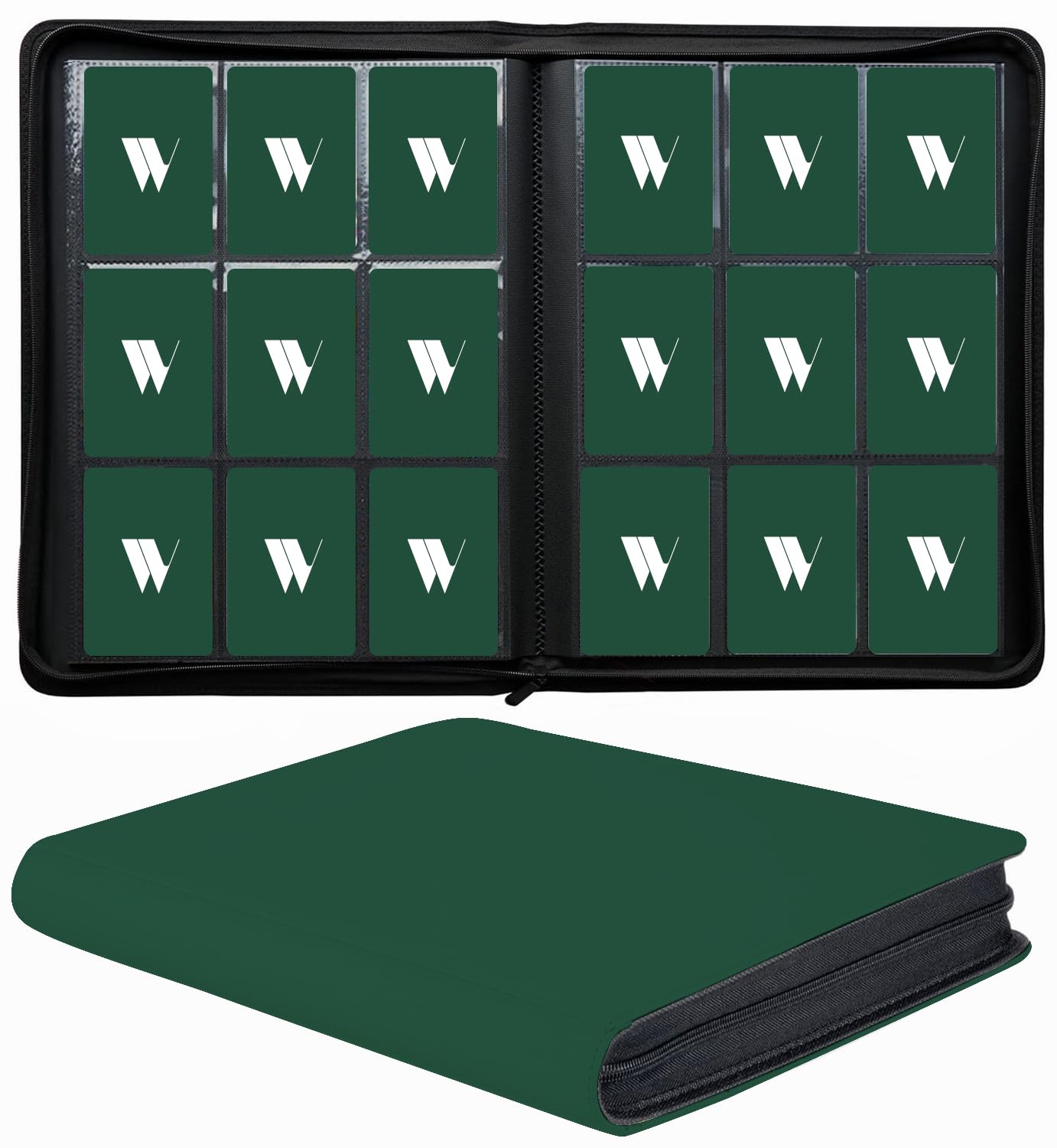 Premium 9-Pocket Zippered Trading Card Binder, 540 Pockets Double-Sided Side-Loading Card Organizer Album, PU Leather Card Holder Protector for MTG, TCG, Sports Cards (Green)