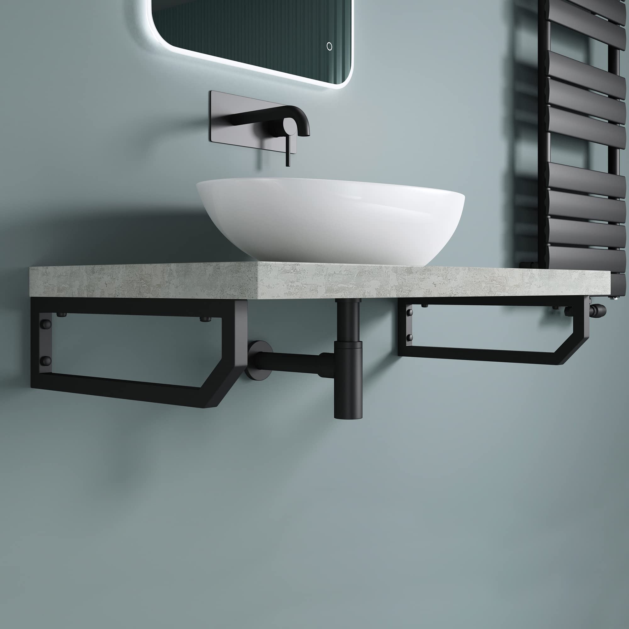 doporro Soporte de Pared para Encimera o Tocador en Acero Inoxidable Negro 48×2,5×15 cm – También Funciona como Toallero, Set de 2, Modelo WH03