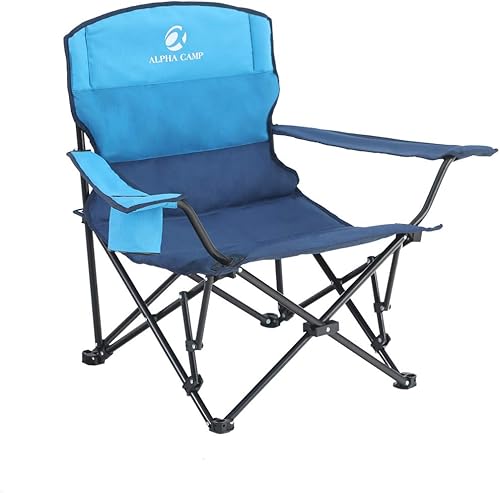 HIGH POINT SPORTS Silla de camping de asiento bajo, portátil, acolchada, plegable, soporte para silla de césped de 300 libras, silla plegable con