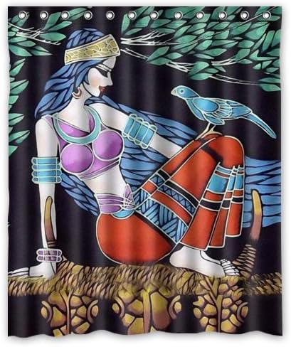 60"(Width)x 72"(Height) Special Design Tribal Girl Leaf Brid Lady Art Waterproof Bathroom Shower Curtain,Bathroom decor
