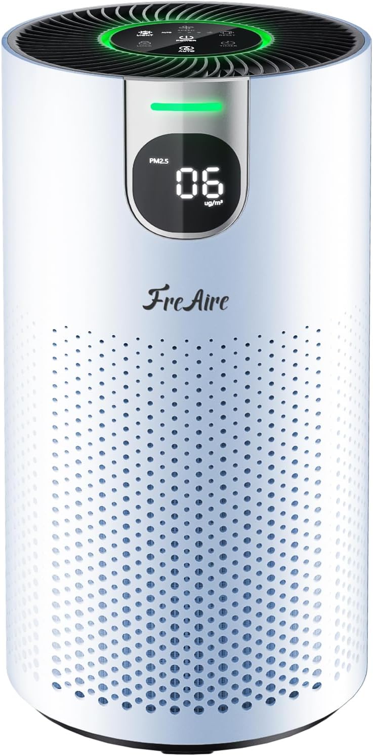 FreAire Air Purifiers for Home Large Rooms up to 1800Ft², VisionAir 20dB Sleep Mode HEPA Air Purifier for Bedroom, with Real-Time AQI & PM2.5 Display, 360°Intake & Outlet Air Cleaner