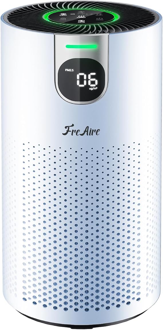 FreAire Air Purifiers for Home Large Rooms up to 1800Ft2, VisionAir 20dB Sleep Mode HEPA Air Purifier for Bedroom, with Real-Time AQI & PM2.5 Display, 360Intake & Outlet Air Cleaner