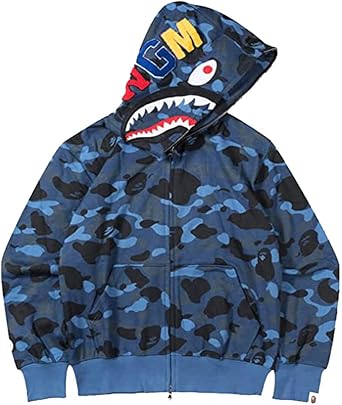 Men's Shark Mouth Fashion Hooded Sweatshirt Zipper Long Sleeve Hip Hop Street Wear Style Hinges Camouflage