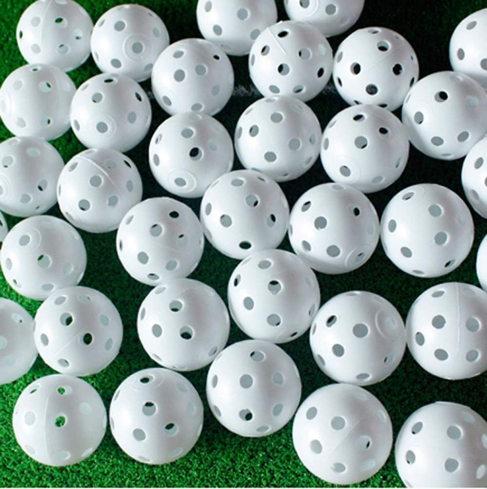 50PC Plastic Golf Training Balls 42 mm Golf Balls for Indoor Putting Green Backyard Outdoor Practice Equipment with 2 Golf Ball Tees (White 50pc)