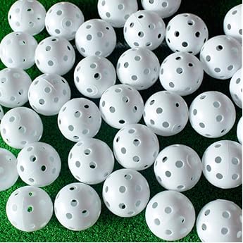 Adwikoso Pack of 50 Plastic Golf Balls Training Plastic 42 mm Airflow Hollow Golf Balls for Indoor Putting Green Backyard Outdoor Golf Practice Balls with 2 Golf Ball Tees