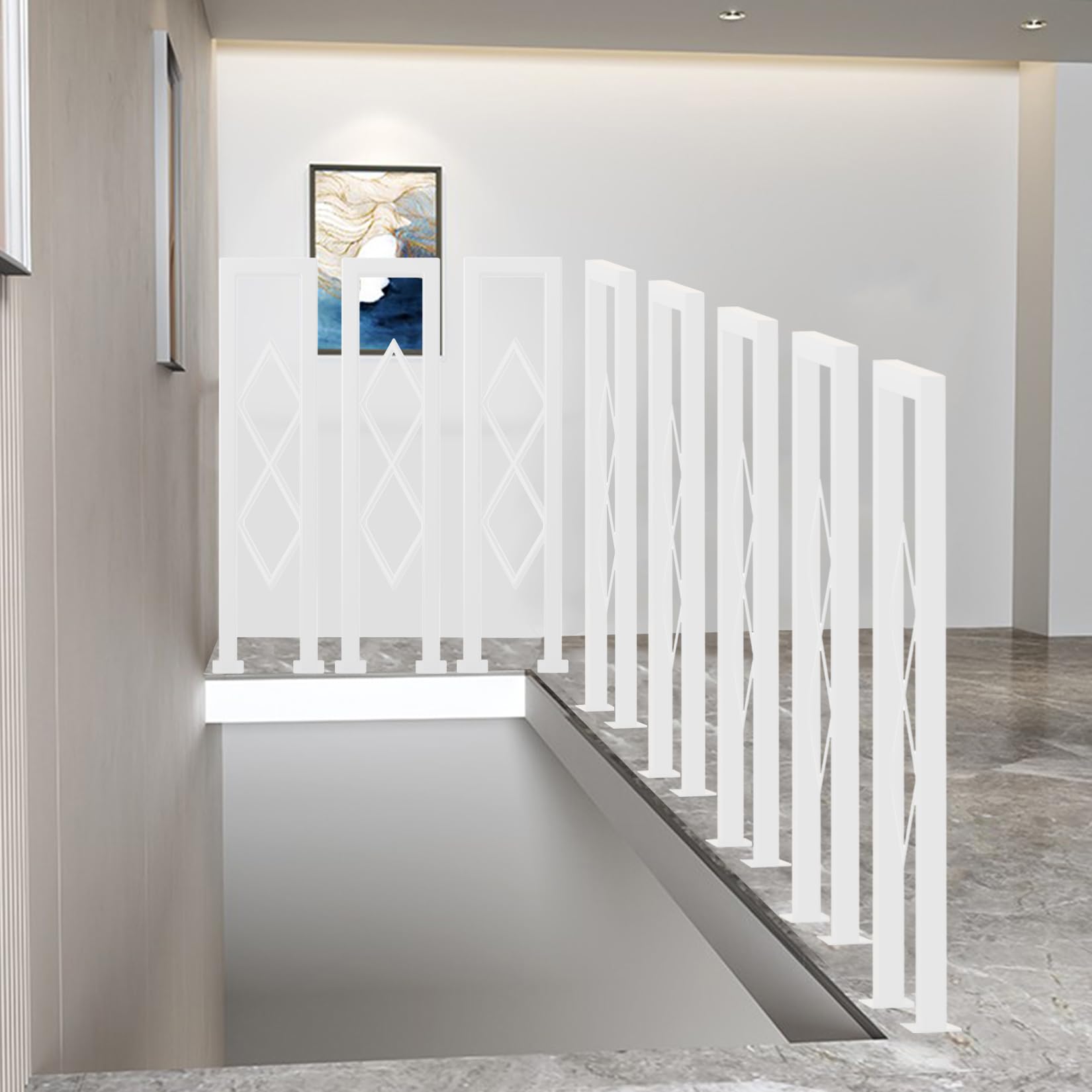 Barandilla de Escalera Interiores en Forma de U con Patrón de Diamante, Pasamanos Antideslizantes de Seguridad, Modernos Balaustre Decorativas para Escalones, Pasillo, Ático (Blanco, 85cm)