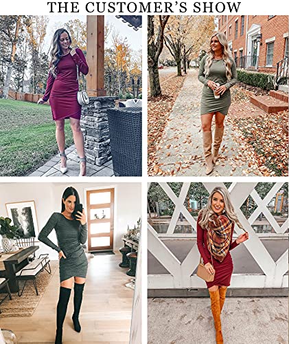 Btfbm Women Fashion Ruched Elegant Bodycon Long Sleeve Wrap Front Solid Color Casual Basic Fitted Short Dress (Dark Khaki, Medium) #TOP2