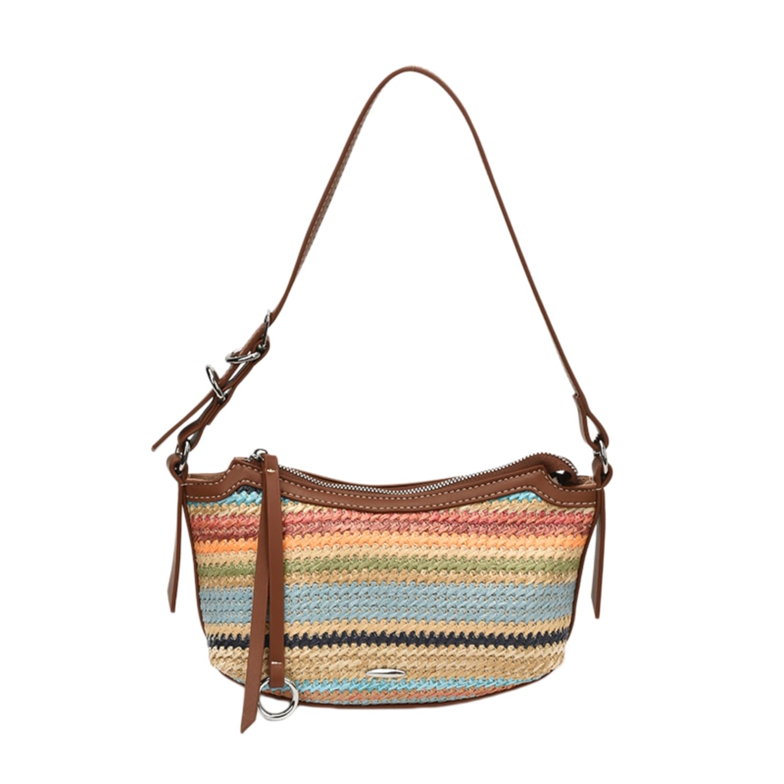 Borsa Spalla Paglia A Tracolla Raffia-Woven con Contrasto-Trim, Regolabile-Strap Cross-Body Pouch per Vacanze E Passeggiate in Città-black-26cmx15cmx7 5cm