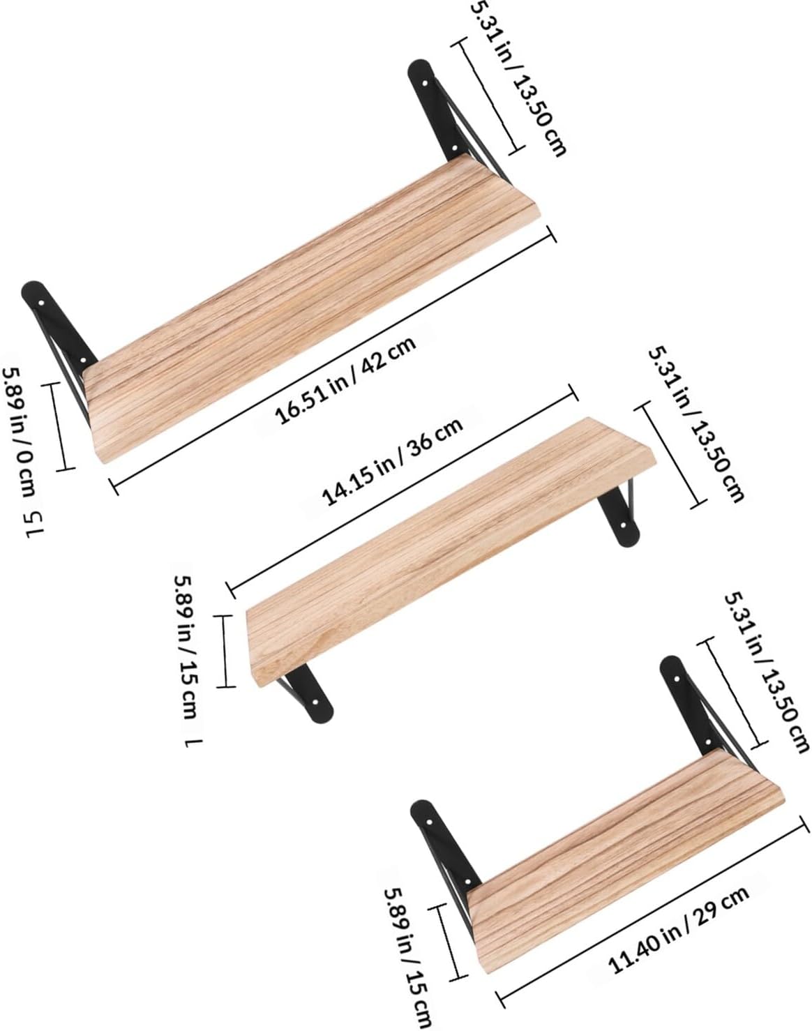 Homoyoyo Rustic Floating Wall Shelf Set 3 Pieces Light Torch Wood Storage Shelves for Living Room Bedroom Bathroom Mounted Decorative Storage
