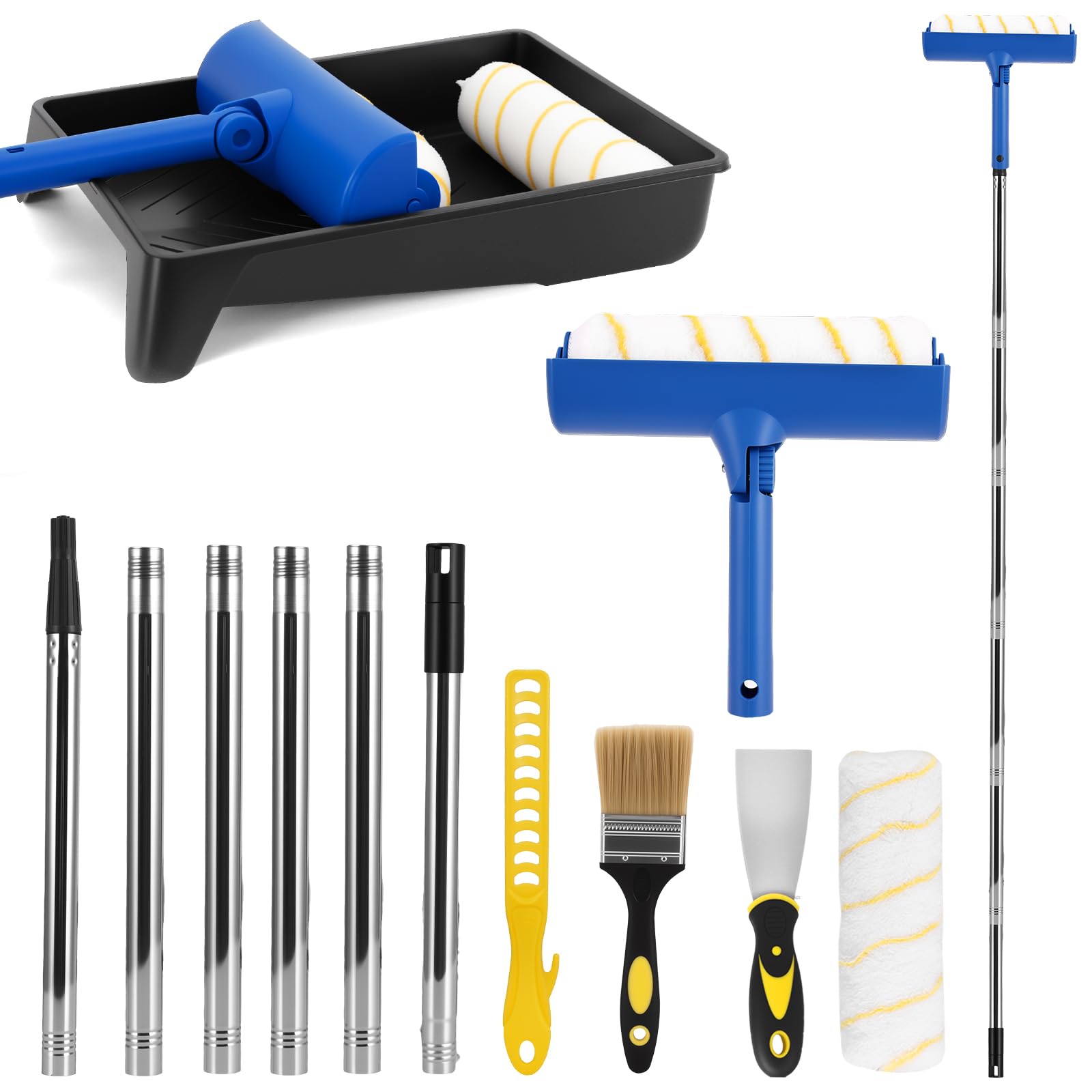 Paint Roller Set, 10 Inch Paint Roller Brush Set with Extension Pole