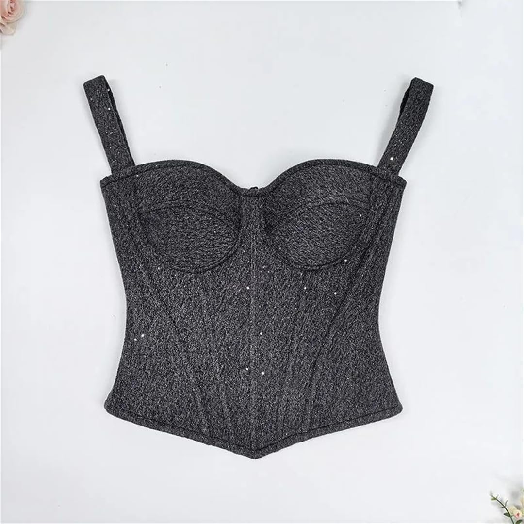 Yeuyyben Canotta da donna in misto lana senza maniche tinta unita con paillettes ispessite abbigliamento interno outwear moda top