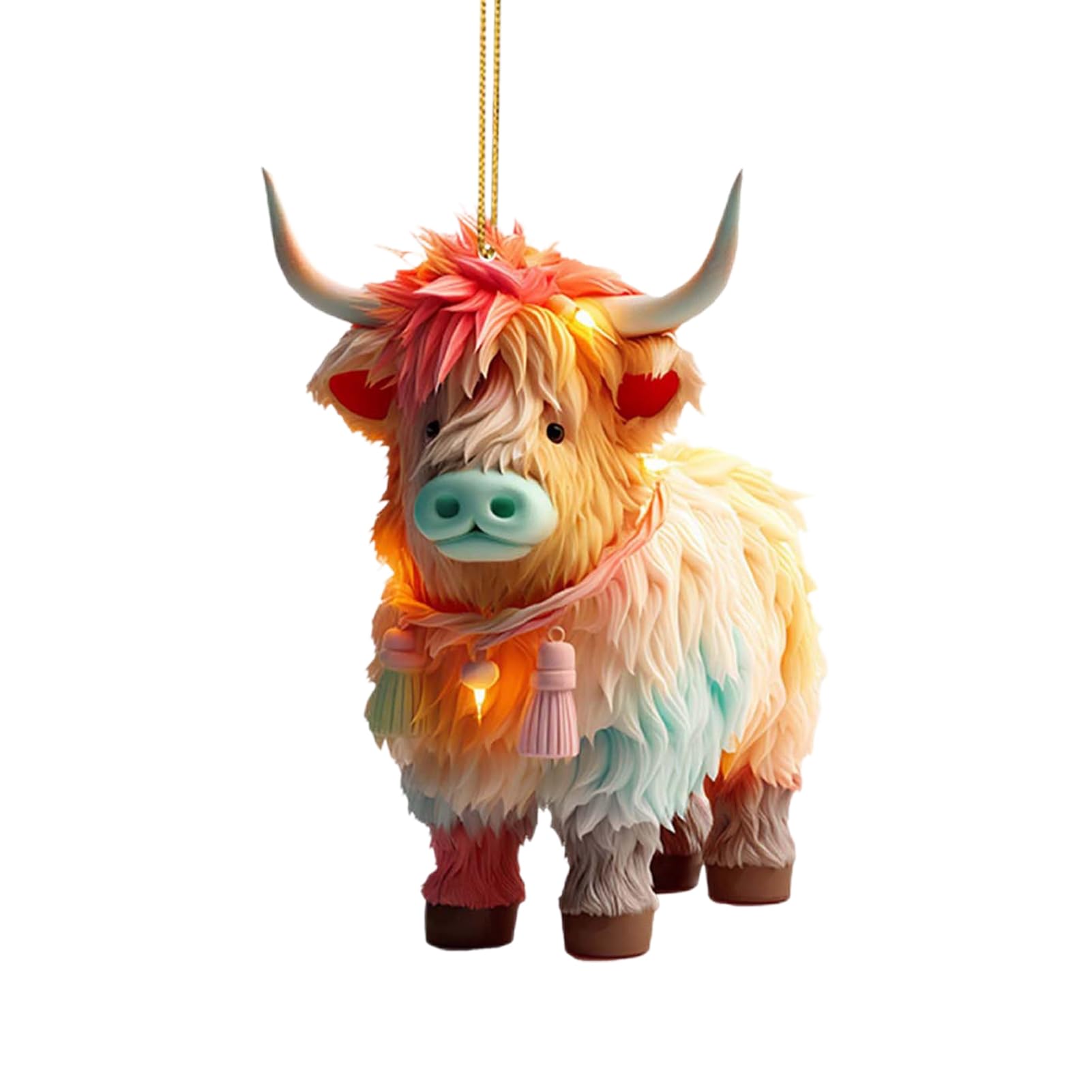 Yusheng Cow Car Pendant, Highland Cow Ornaments, 2D Acrylic Cute Car Charm For Rear View Decor, Tree Ornament Highland Cow Pendant Tree Hanging Decoration