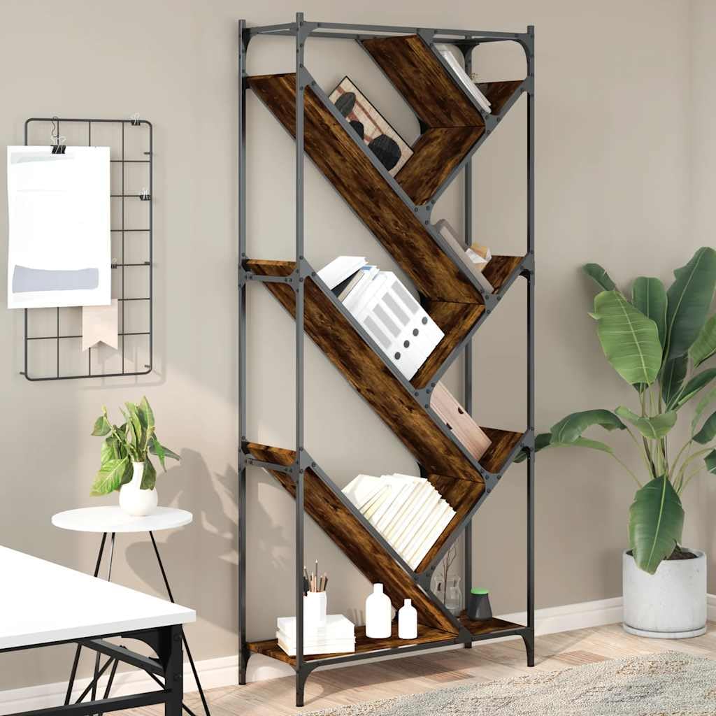 Libreria in metallo in rovere affumicato, 79 x 30 x 180 cm