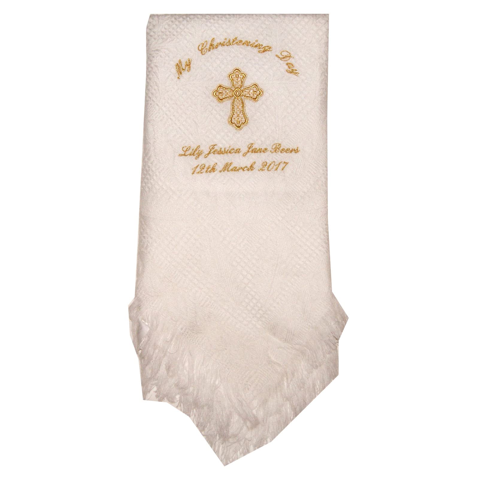 Sew Sew Special Gold Baby’s Personalised Christening/Baptism/Naming Day Cross Shawl (Gold)