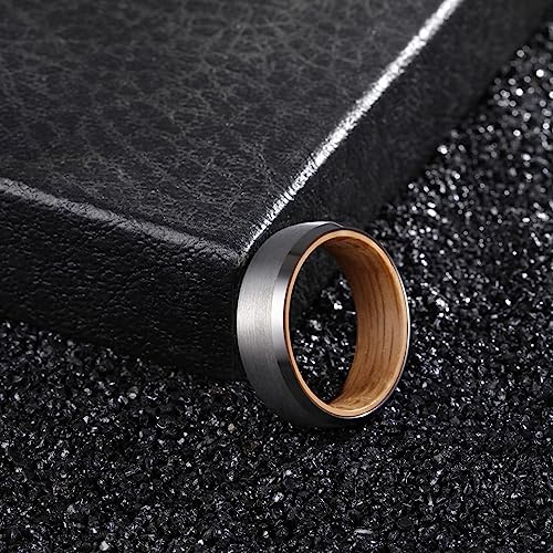 Tungsten Rings For Men Womens 8Mm Black Silver Fashion Promise Wedding Band Jewper Carbide Inner Hole Inlaid Whiskey Barrel Wood Chamfer Frosted Matte Finish Edge Comfort Fit Size 7-12 (Bright Silver, 8) #TOP2