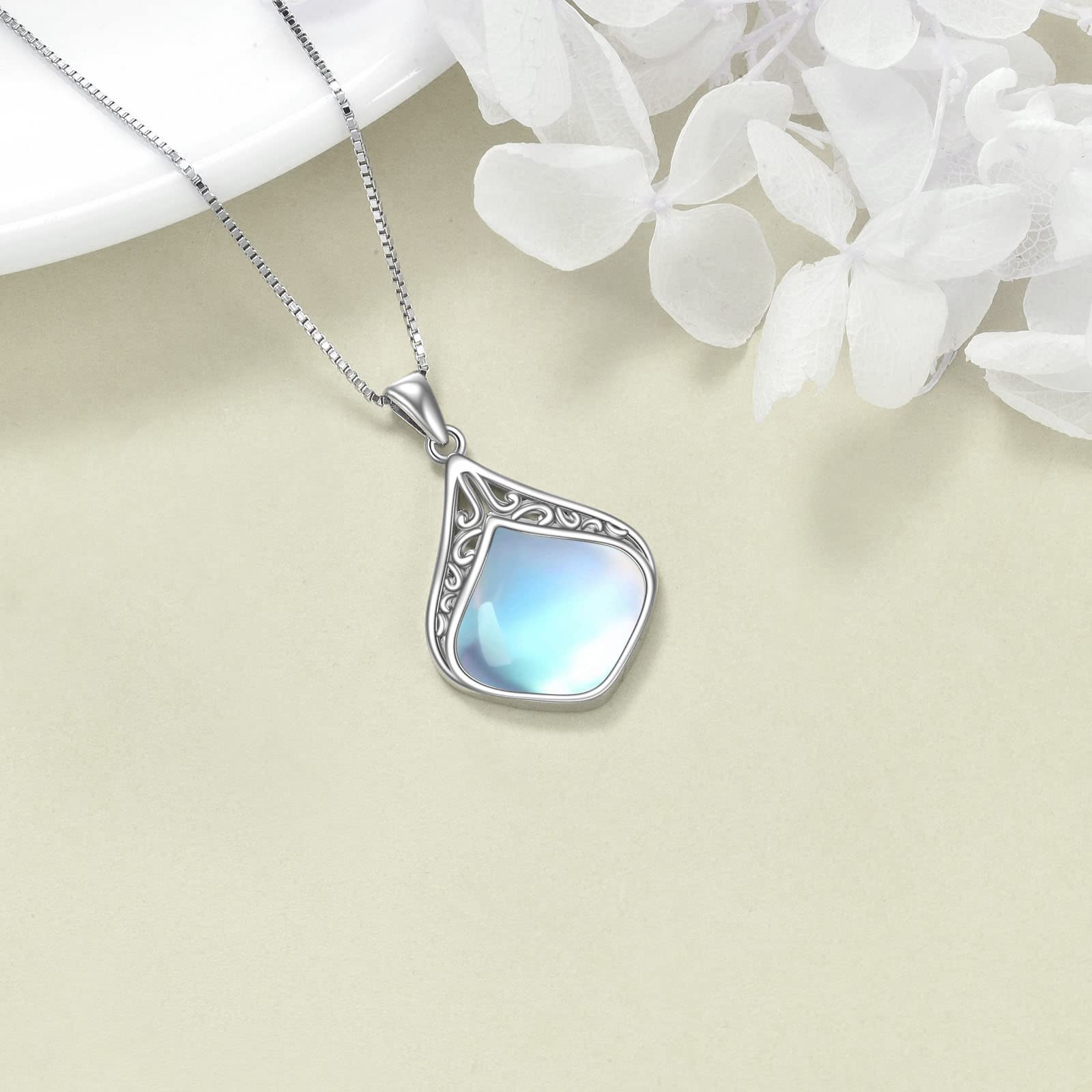 YAFEINI Tropfen Kette Sterling Silber Vintage filigrane Naturstein Tropfen Anhänger Halskette Schmuck Geschenke für Damen Mädchen