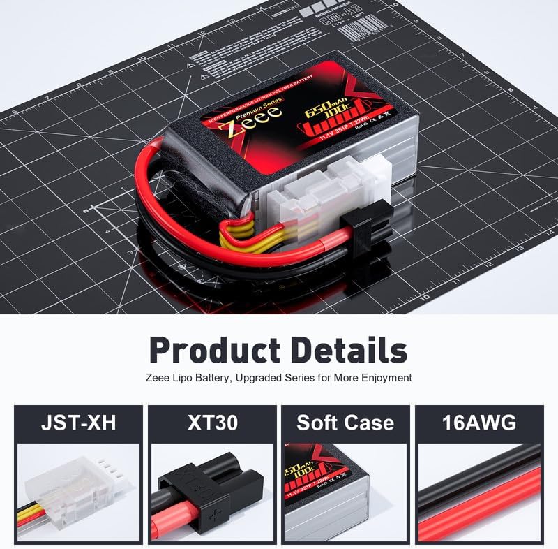 Miniatura 3 de Zeee Serie Premium 3S Lipo Batería 650mAh 11.1V 100C con enchufe XT30 para FPV Racing Drone Quadcopter Helicóptero Avión RC Barco RC Car RC Modelos