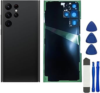 Galaxy S22 Ultra Back Glass Replacement Parts for Samsung Galaxy S22 Ultra 5G Back Glass with Camera Lens and Pre-Install Tape + Tools Phantom Black