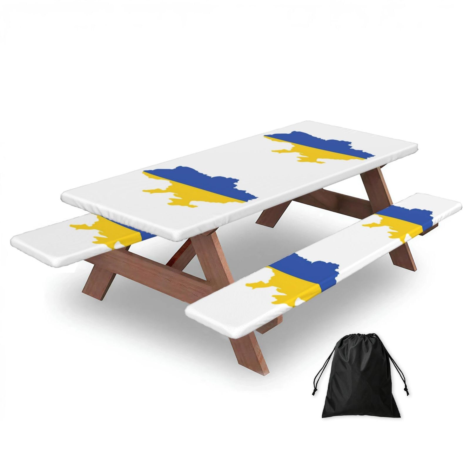 Zyjhyy Black Ukraine Flag Map Print Party Table Covers With Bench Covers Set Of 3 Picnic Table Cloth Wipe Clean For Garden Camping