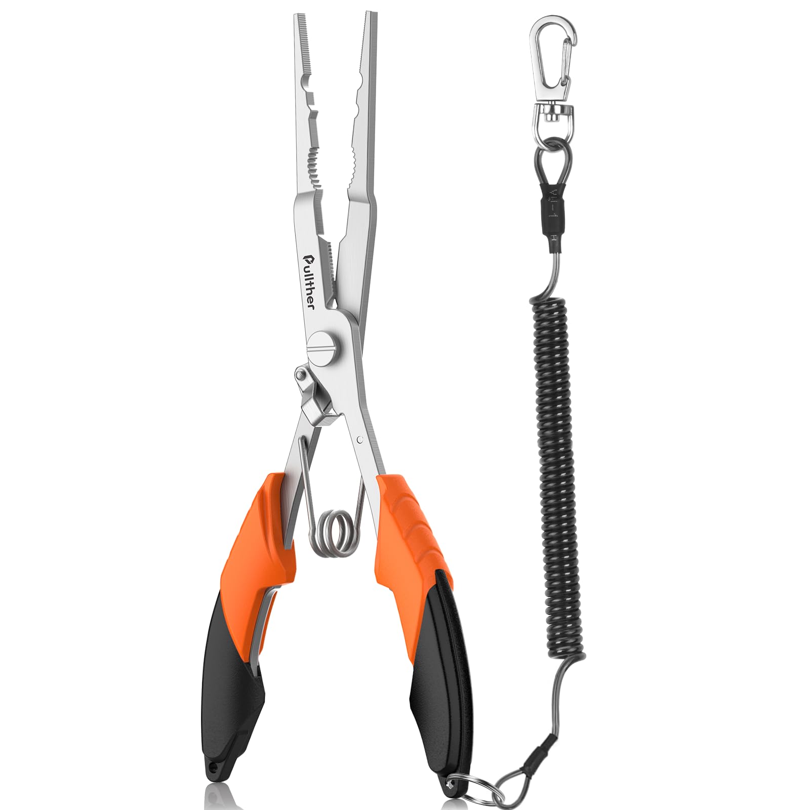 pullther Stainless Steel Fishing Pliers, Needle Nose Hook Remover, Fishing Pliers Kit with Lanyard, Braid Cutter Rustproof Fishing Multitool for Saltwater Freshwater