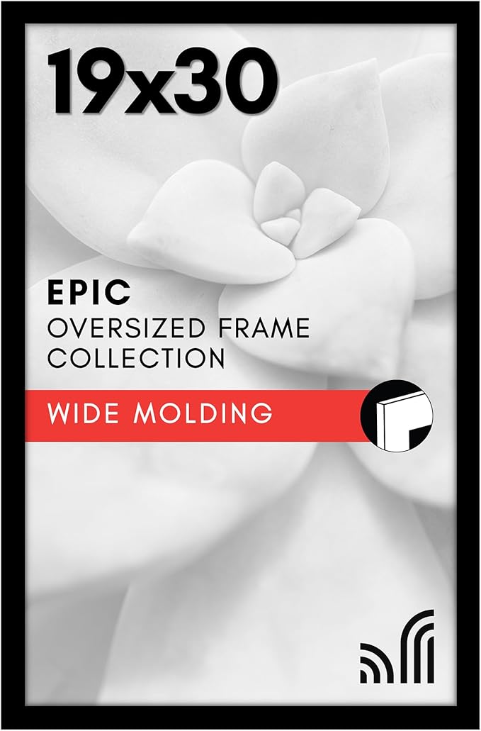 Americanflat 19x30 Picture Frame with Polished Plexiglass - Black Picture Frame - Wide Photo Frames Made of Engineered Wood for Vertical or Horizontal Wall Display - Epic Collection - Black