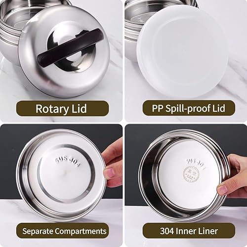 Miniatura 6 de Haofy Cajas, 0.8L de Acero Inoxidable Termal Caja de Almuerzo de 2 Capa Aislamiento Contenedores de Almuerzo Vacío Aislado