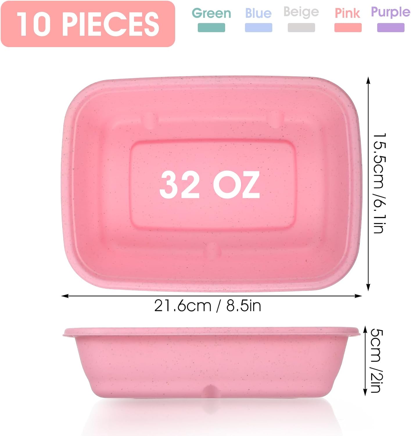 MAQUITA 10PCS Meal Prep Containers 1-Compartment, Wheat Straw Microwave Bento Lunch Box with Lids, Reusable & Stackable Food Storage Containers, Dishwasher Freezer Safe BPA Free