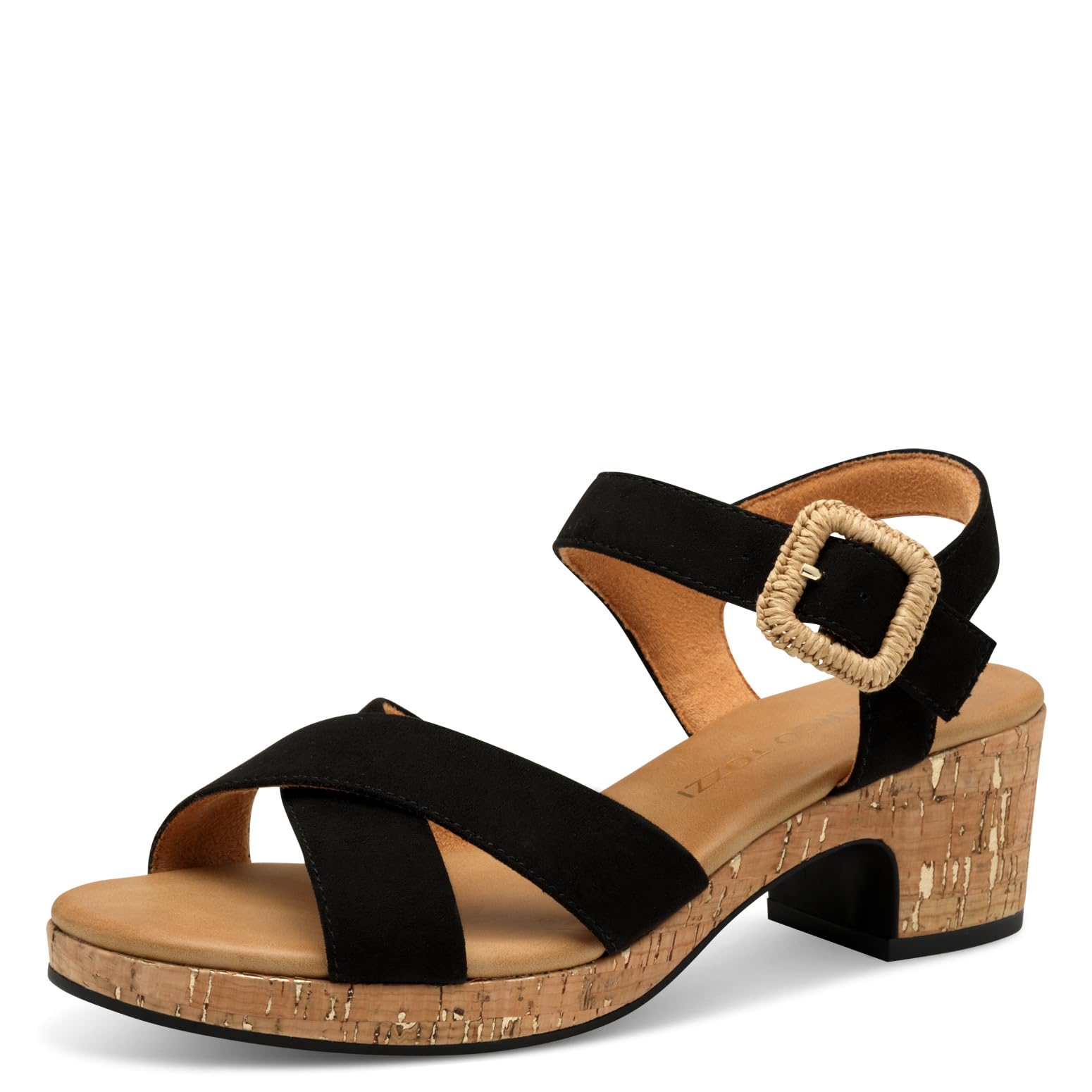 MARCO TOZZI Women's Round Toe Heel Sandals with Clasp, black, 8 UK
