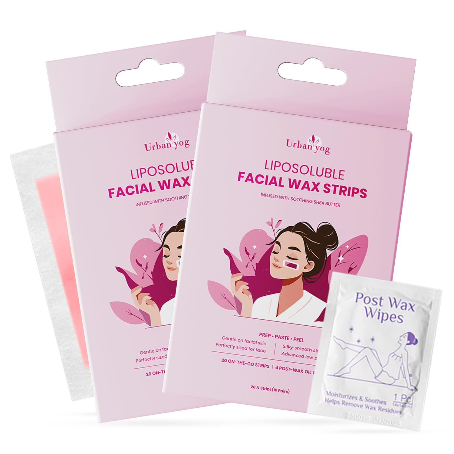 Urban Yog Small Liposoluble Facial Wax Strips for Women - 40 Wax Strips + 8 Post-Wax Wipes | Gentle Facial Hair Removal Face Wax Strip for Upper Lip, Eyebrows, Chin, Sidelocks
