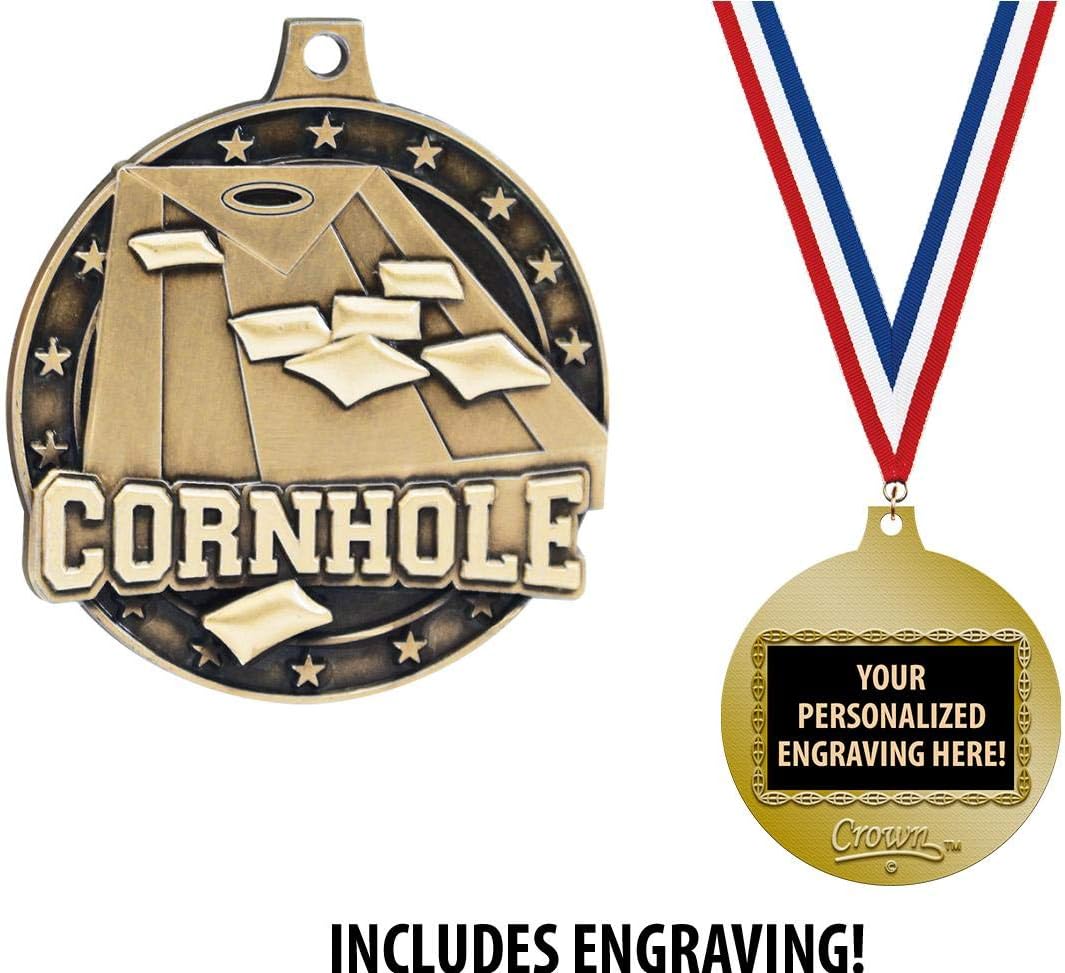 Cornhole Medals, 2" Gold Cornhole Medal Award with Free Custom Engraving