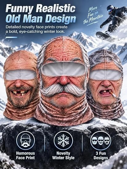 Old Man Ski Mask Funny Realistic Face - Ski Mask 3D Print Windproof - image 2