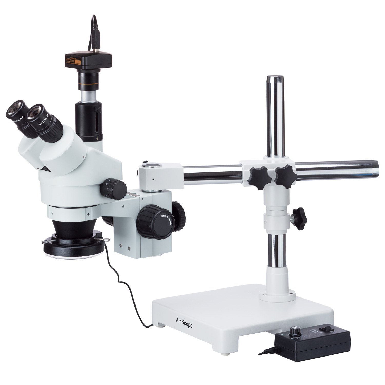 Amscope 144-led, 3.5 x, x Zoom Boom Trinocular stereo Microscope Ring Light e 10 MP fotocamera