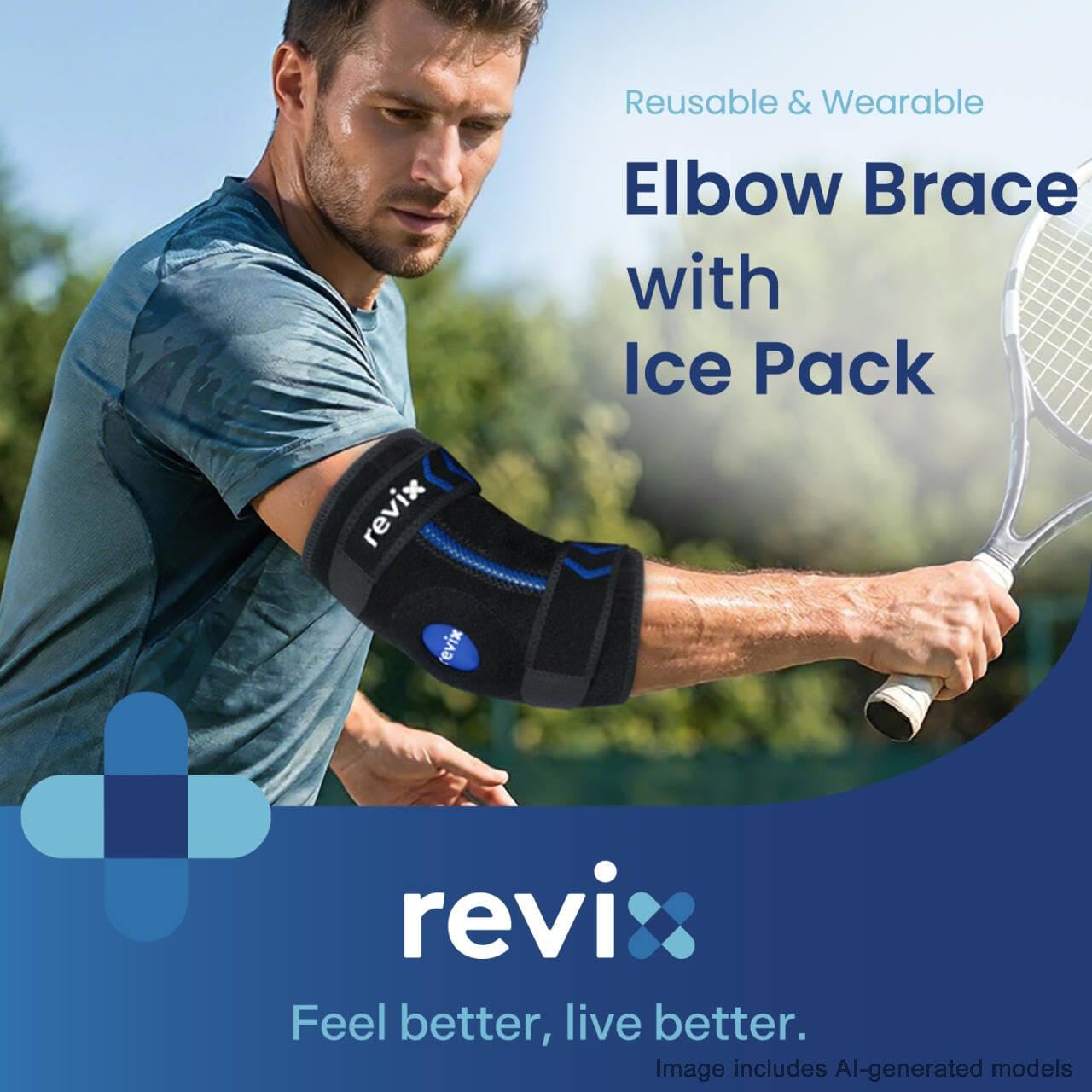 REVIX Cubital Tunnel Elbow Brace with Upgraded Soft Detachable Gel Pack, Tennis Elbow Ice Pack Wrap for Pitchers, Hot and Cold Therapy Support for Athletes, Golfer's Elbow, Post-workout Recovery