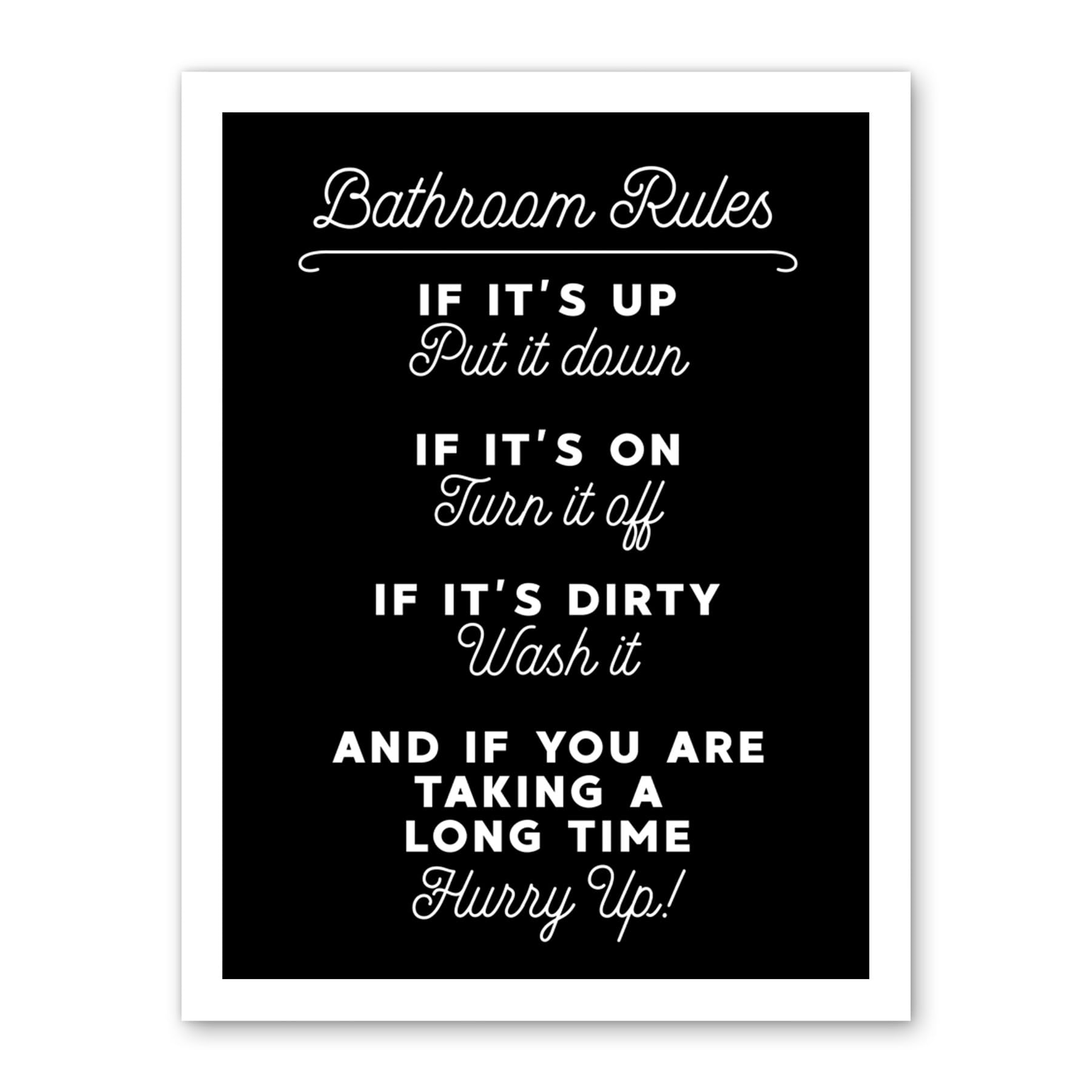 Artery8 Funny Bathroom Wall Art Toilet Rules Sign Funny Decor Artwork Framed Wall Art Print 18X24 Inch