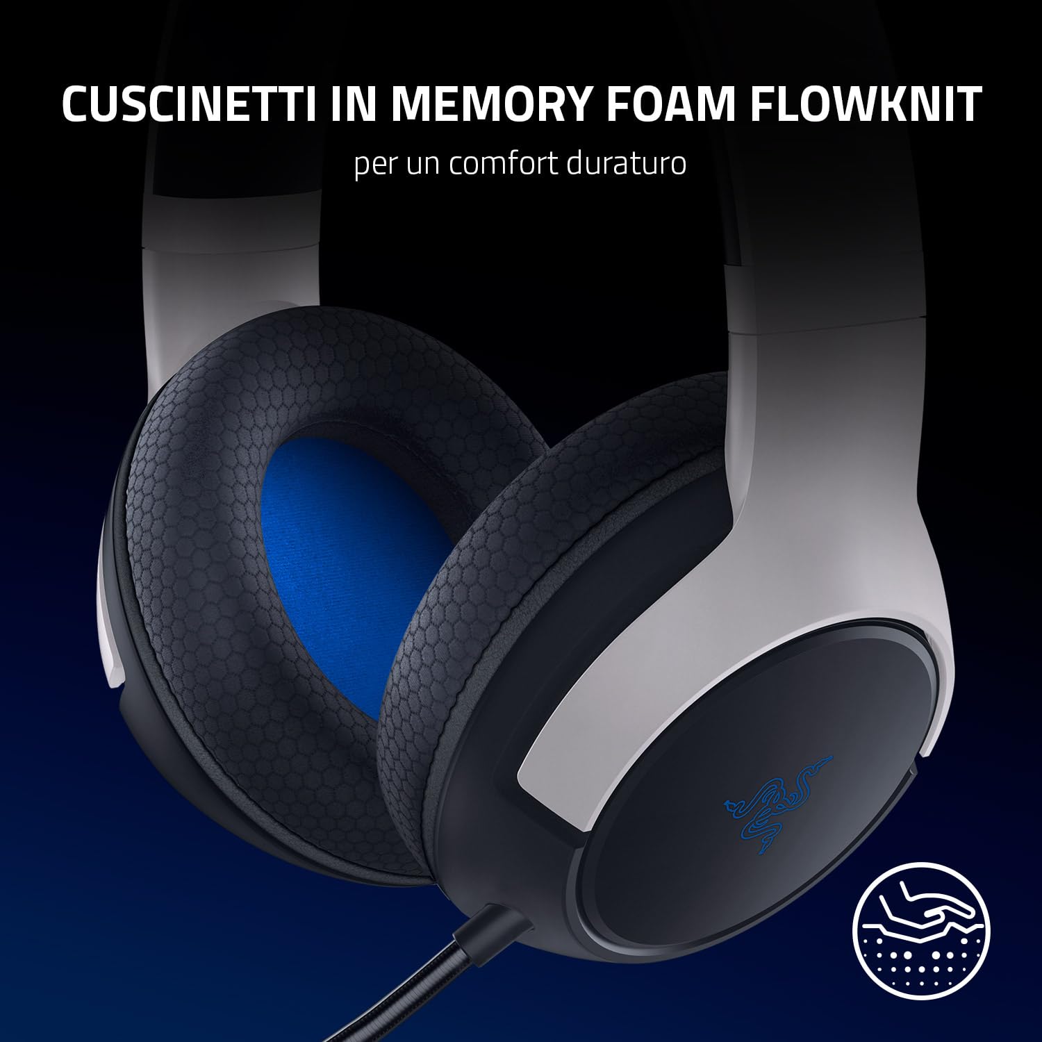 Razer Kaira per Playstation - Doppia Cuffia Wireless per PlayStation 5 - Driver TriForce da 50mm - Microfono Cardioide HyperClear - SmartSwitch - Schiuma di Memoria FlowKnit, Nero-Bianco