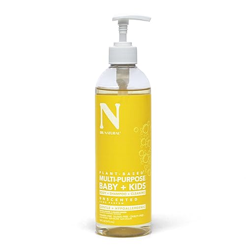 Dr. Natural Jabón multiusos para bebés y niños, gel de baño y champú, jabón suave con manteca de karité, seguro para recién nacidos, sin perfume, 16