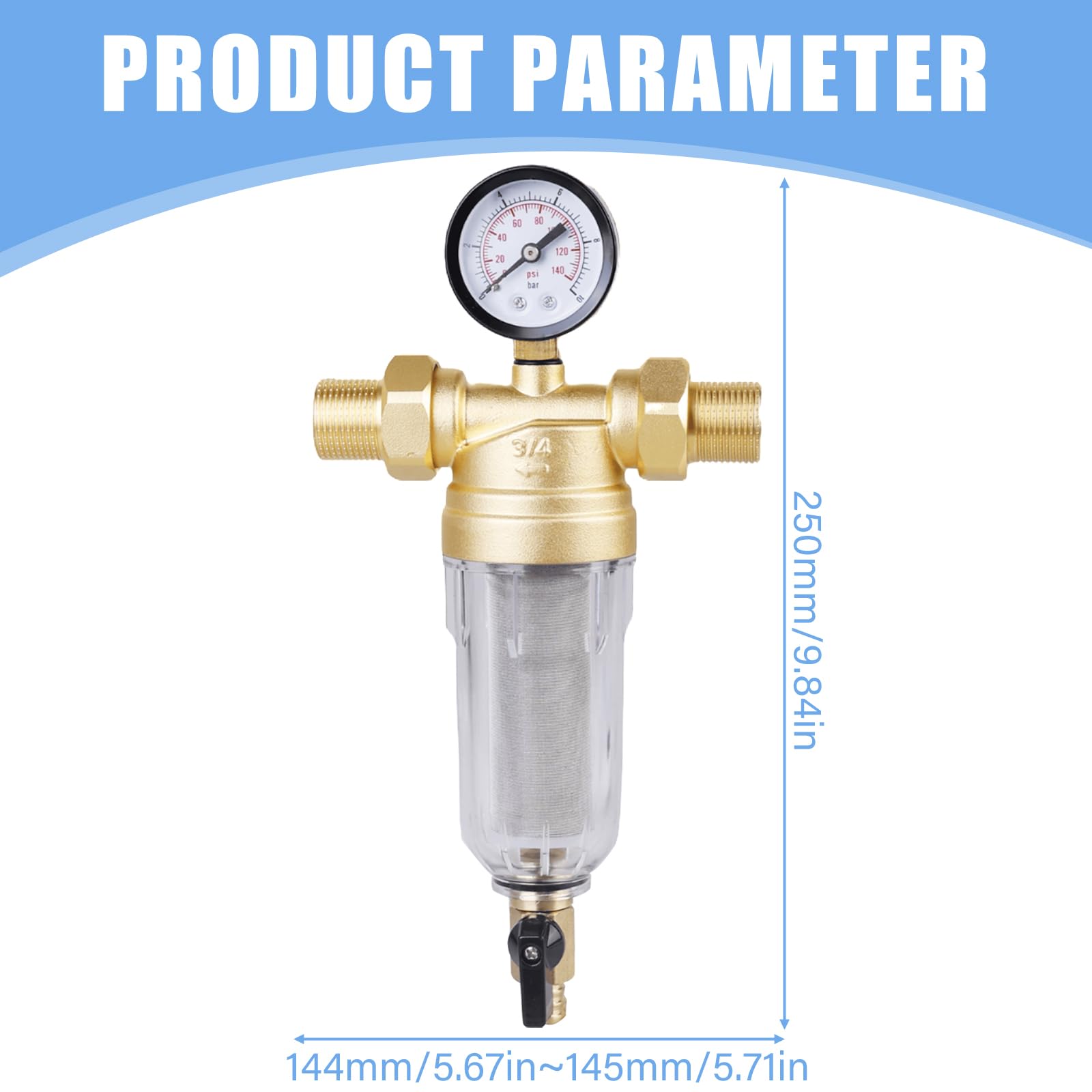 Filtro dell'acqua riutilizzabile, filtro della bobina posteriore filtro acqua sedimenti filtro acqua da 1 pollice, filtro fine lavabile per collegamento domestico, tubo dell'acqua di pozzo, tubo per