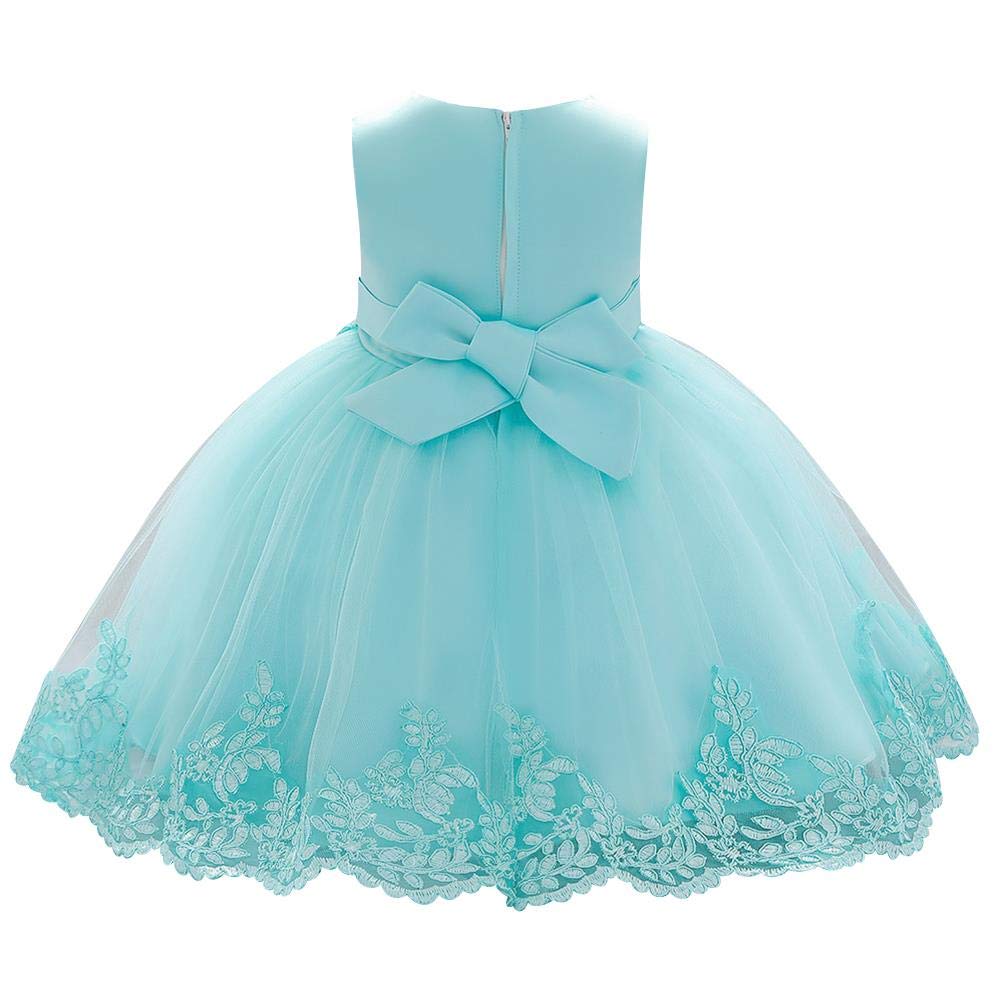 Toddler Baby Girls Formal Princess Dress Embroidered Lace Applique Flower Beaded Christening Baptism Tulle Tutu Ball Gown Wedding Party Bridesmaid Pageant Prom Evening Dress Light Green 18-24 Months