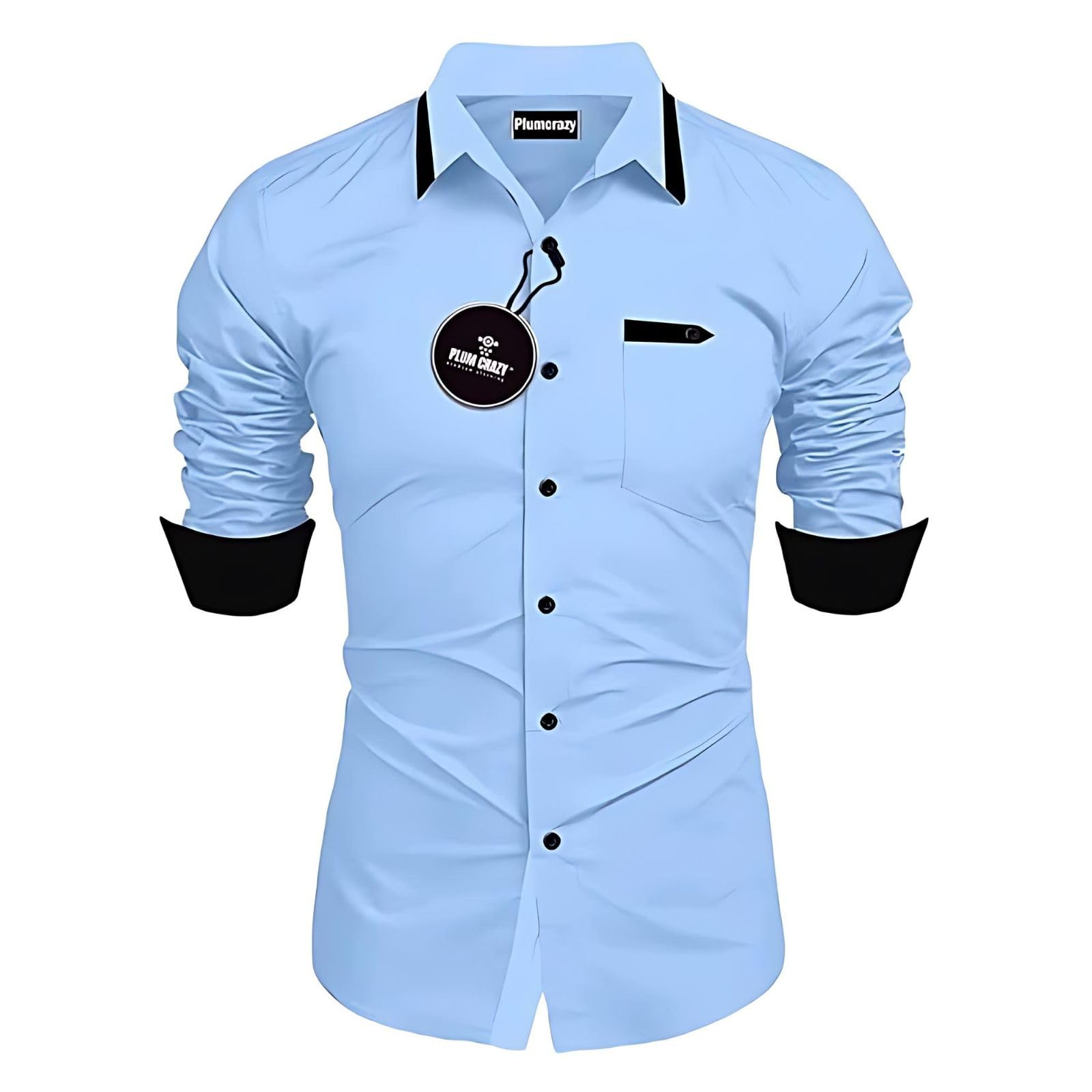 Plumcrazy Men's Solid Cotton Blend Relaxed Fit Long Sleeve Collared Neck Casual Lightweight Comfortable Shirt (P_C_00108)