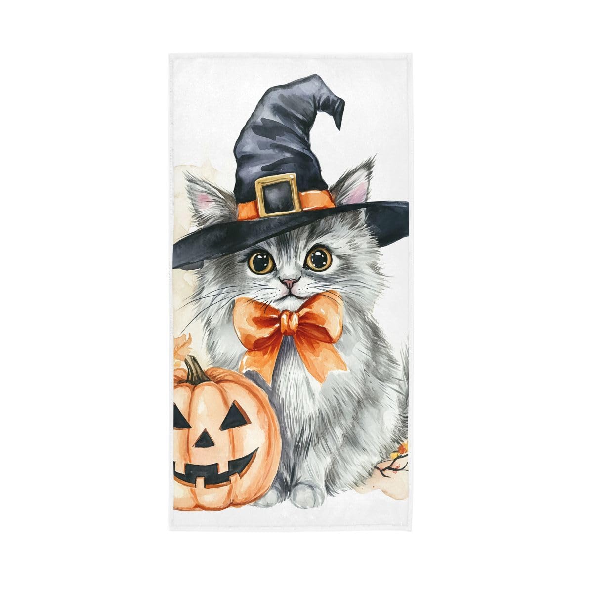 HUYGD Cute Cat Halloween Pumpkin Hand Towel Soft Washcloths Spa Towels 15 x 30 Inch