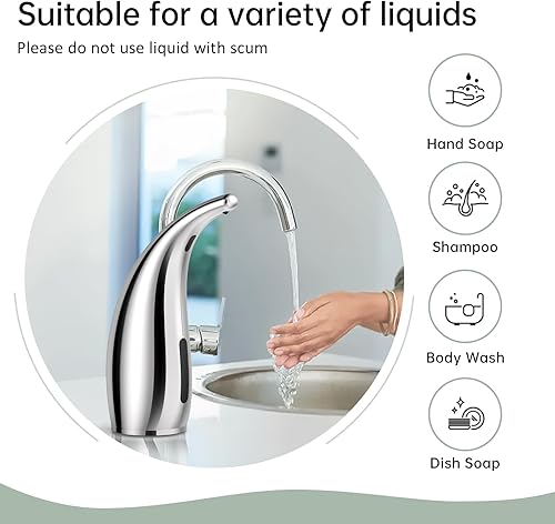 Miniatura 6 de Dispensador automático de jabón líquido, 10.1 fl oz, sin contacto, 4 engranajes, ajustable, dispensador de jabón de manos eléctrico recargable para