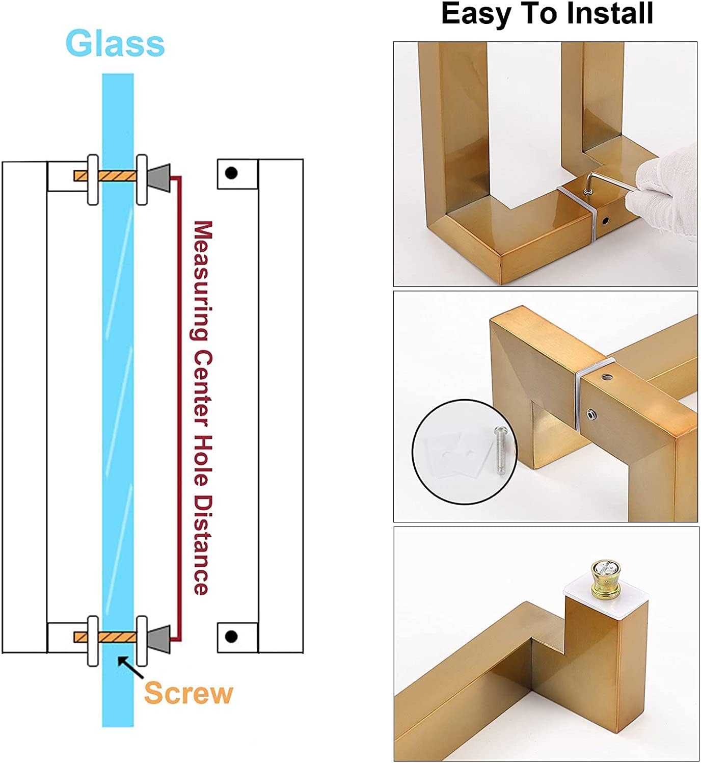 Heavy Duty Stainless Steel Bathroom Shower Pull Push Door Handle Set with Fittings Two Sided Glass Door Handle for Sliding Barn Doors (Rose Gold 80cm/31.5in)