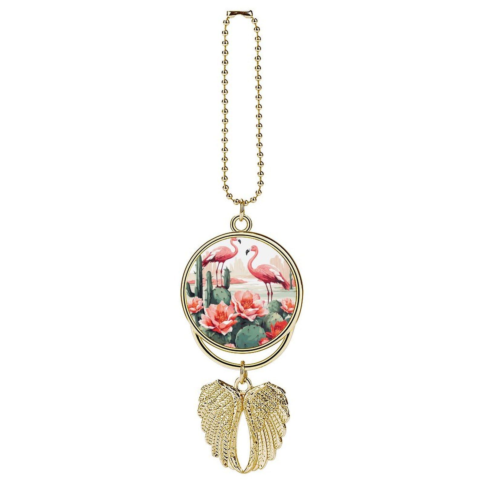 Cactus Flamingo Rose Flowers Car Charm Alloy Car Rear View Mirrors Hanging Ornaments Stylish Car Pendant Funny Auto Hanging Accessories Car Hanging Ornaments Gift for Women Men