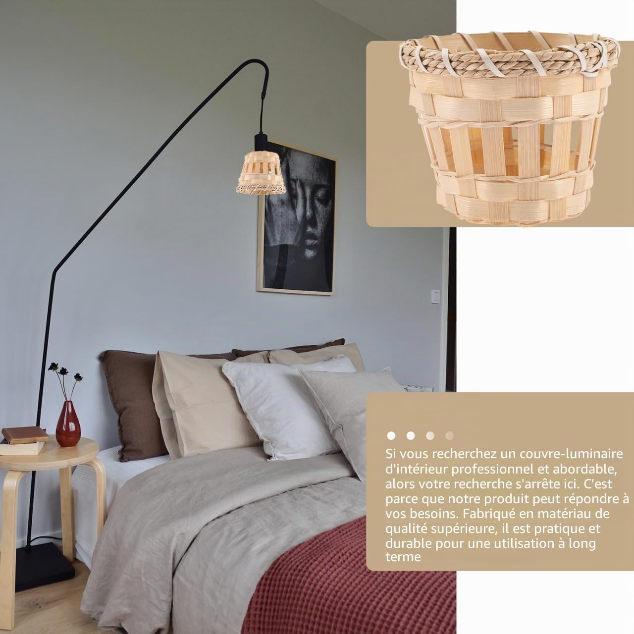 DOITOOL Abat-Jour Bambou Tissé À La Main Petit Couvercle Lumineux Intérieur 3.15 Pouces Décoration Naturelle Pour Lampe De Chevet Salon Et Bureau