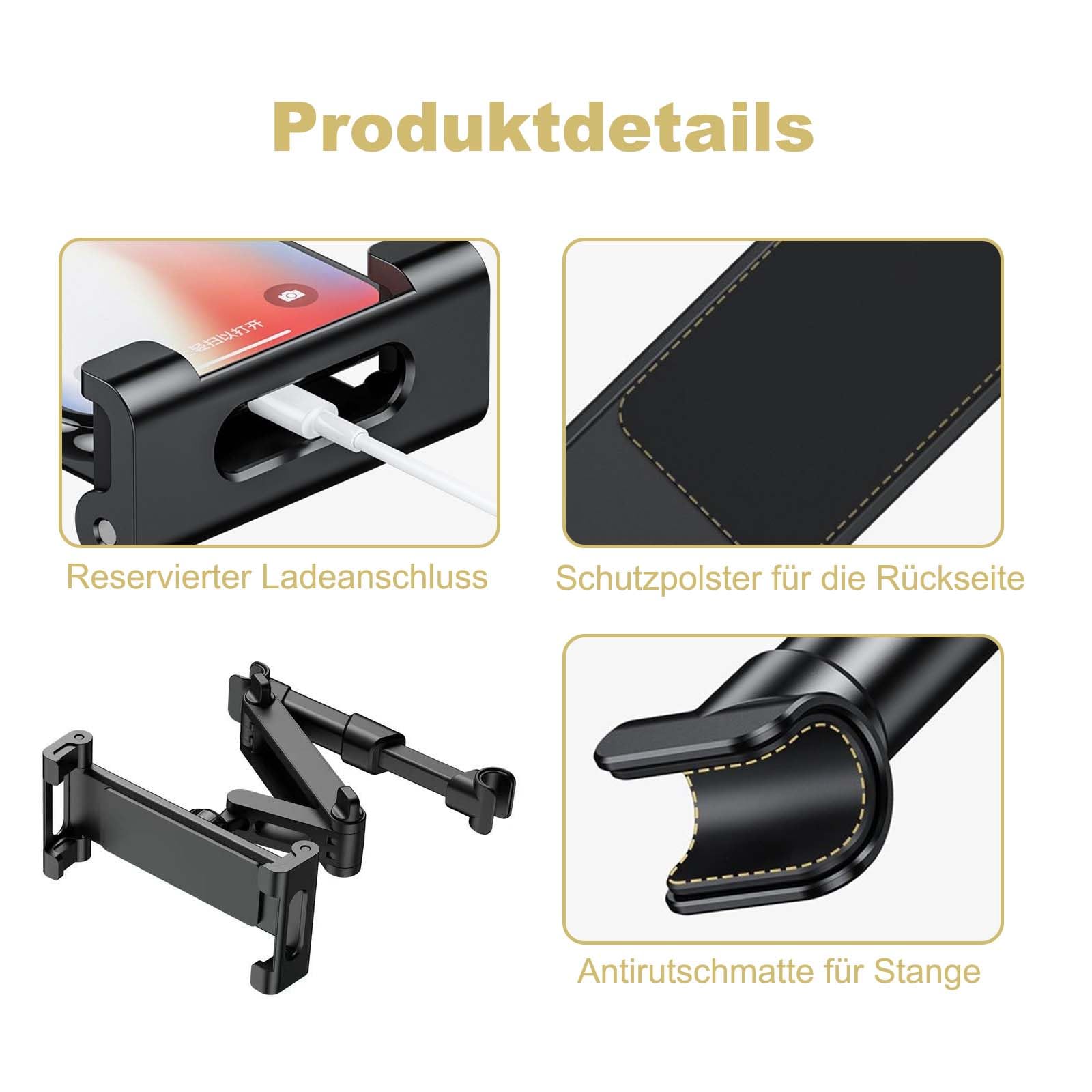 Samochodowy uchwyt na tablet, wysuwany uchwyt na tablet, super elastyczny regulowany uchwyt, uniwersalny uchwyt obracany o 360°, uchwyt na zagłówek do tabletu, iPada, smartfona, przełącznika i
