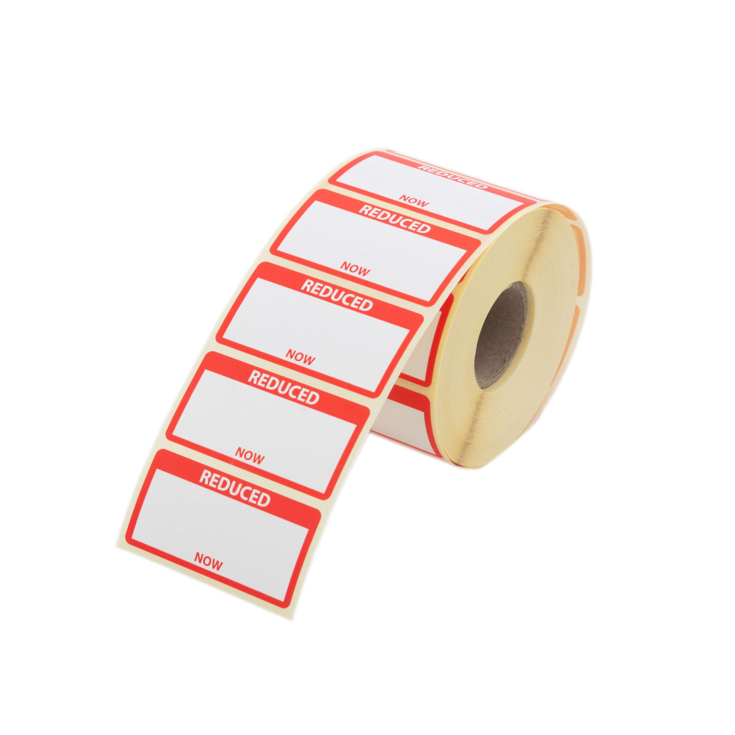 50mm x 25mm Reduced Now Retails Labels/Stickers. 1,000 Labels per roll. Red & White. Permanent Adhesive. Ideal for Shops, Butchers, Bakers, Market Sellers.