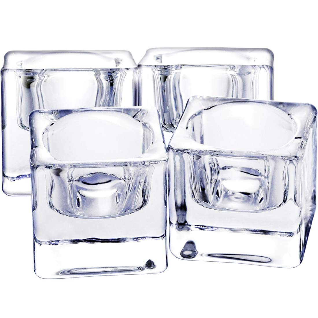 Clear Glass TeaLight Candle Holders Set of 4, Solid Square Clear Glass Table Centerpiece for Ceremony, Wedding, Party & Home Decor